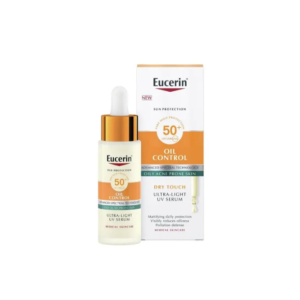 Eucerin Sun Oil Control Dry Touch UV Sérum SPF 50+ fotoprotector facial avanzado especialmente formulado para piel mixta, grasa o con tendencia acneica.