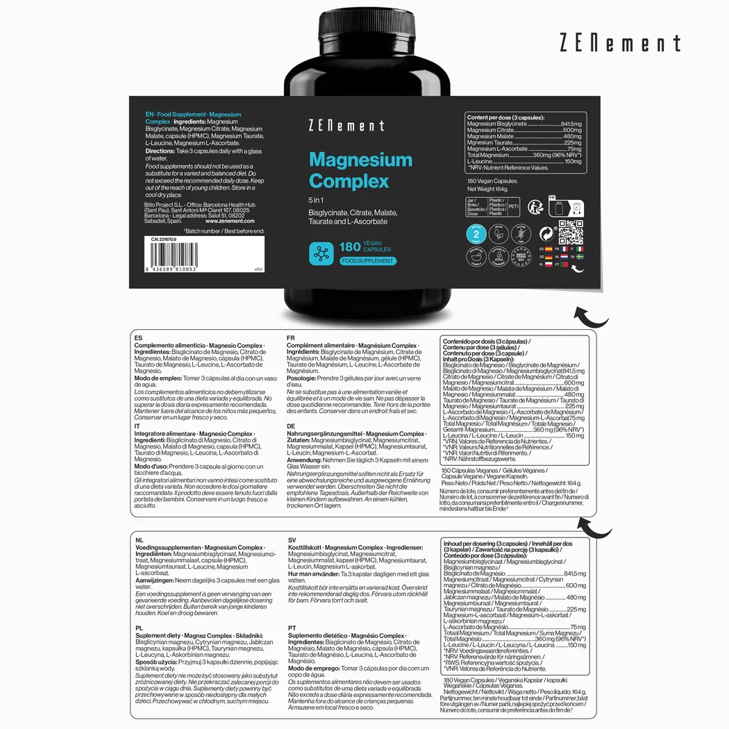 ZENement Magnesio Complex 5 en 1 180 cápsulas veganas - Imagen 5