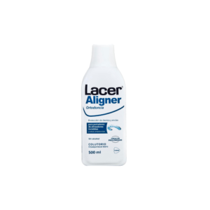 Lacer Aligner Colutorio 500 mL enjuague bucal para ortodoncia invisible. Ayuda a reducir placa, proteger encías y mantener alineadores limpios.