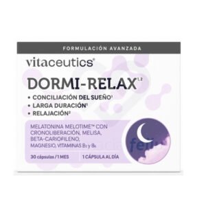 Vitaceutics Dormi-Relax 30 cápsulas con melatonina y plantas relajantes ayuda a conciliar el sueño y favorece un descanso natural y reparador.