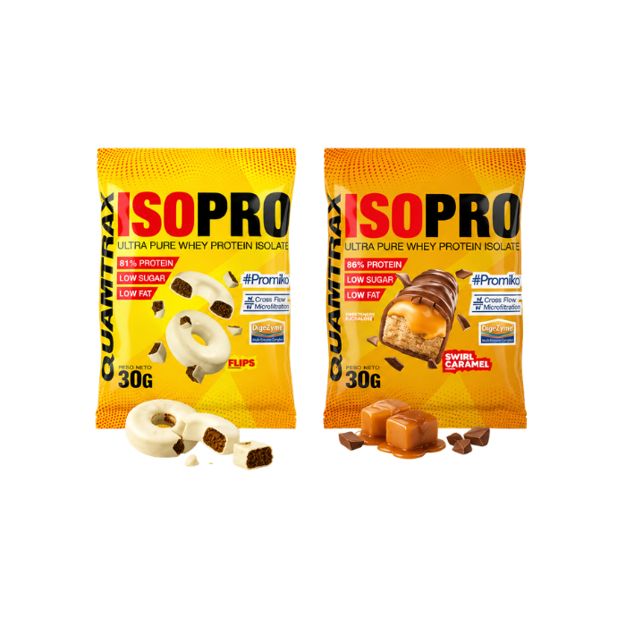 Isopro Ultra Pure Whey Quamtrax. Proteína aislada de suero de alta pureza con DigeZyme®, para favorecer la recuperación muscular.
